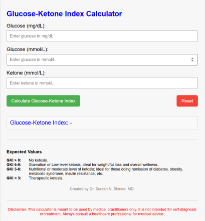 Glucose-Ketone Index Calculator
